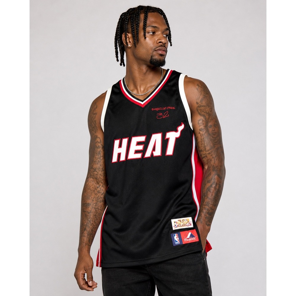 Majestic NBA Miami Heat Shaquille O'Neal Shaq 32 Jersey Black Mens XL Sublimated